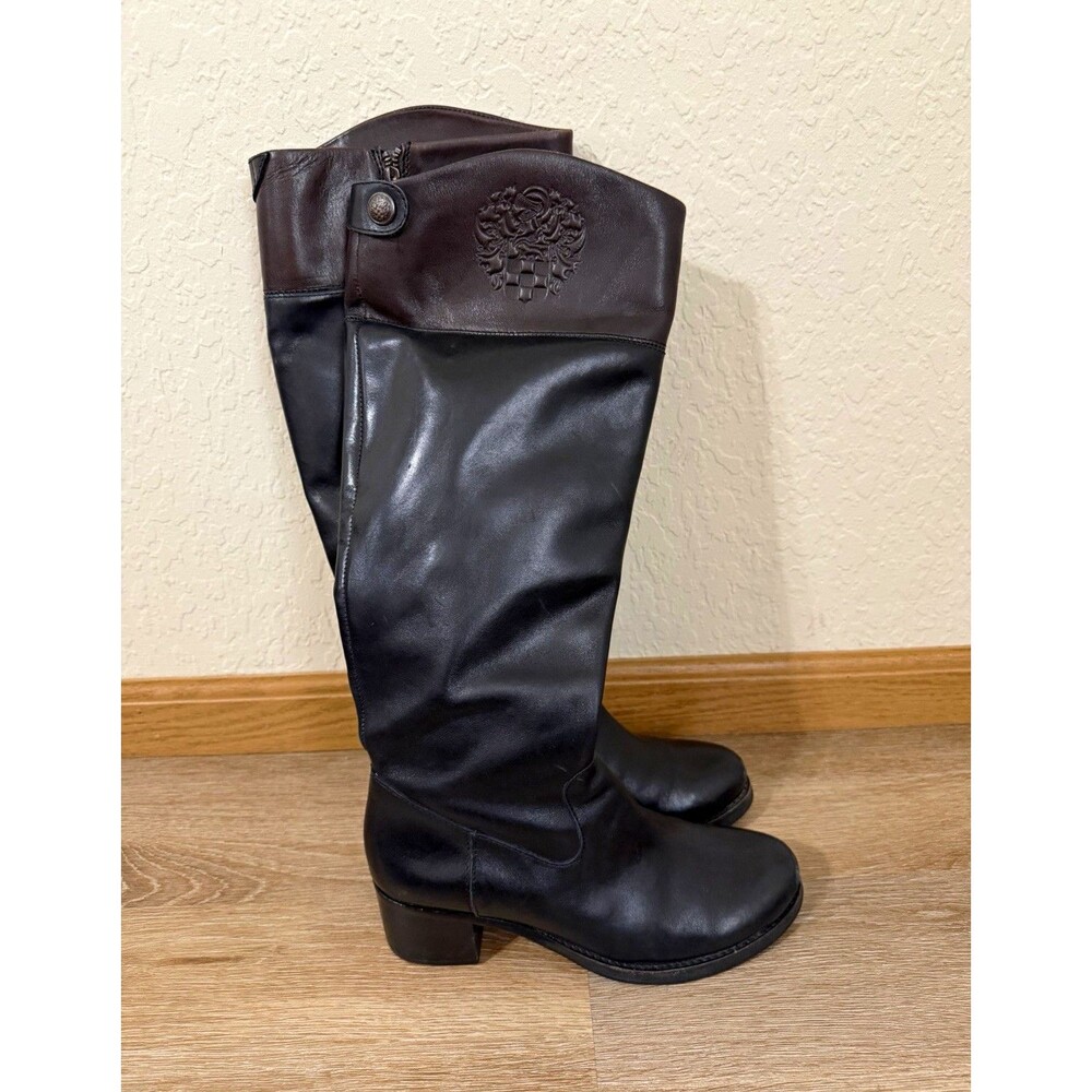 Vince Camuto Duke Women's Black Leather Knee High Riding Boot Side Zip Round Toe
